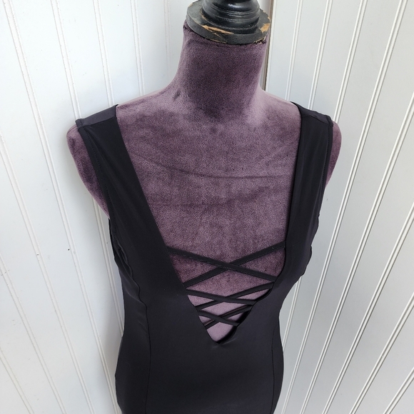 Dice Deep V-Neck Knit Dress Women's Lace Up Sleeveless Straps Stretch Sz M - Picture 3 of 13